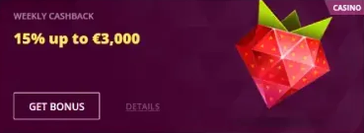 Malina Casino heti cashback akár 15%, képernyőkép