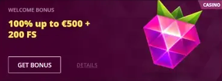 Malina Casino üdvözlő bónusz: 100% + 200 ingyenes pörgetés, képernyőkép